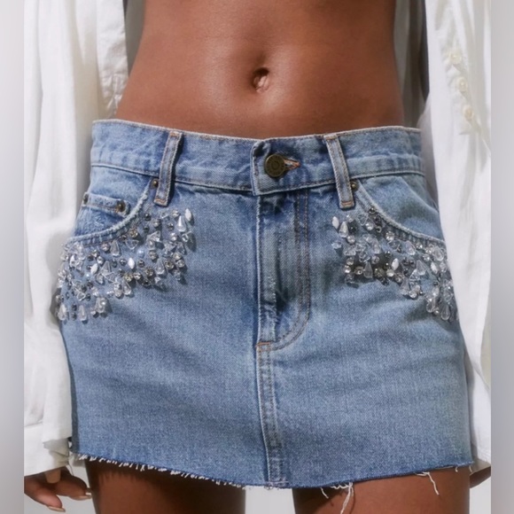 UO BDG Denim Mini Skirt with Rhinestones - Picture 1 of 6